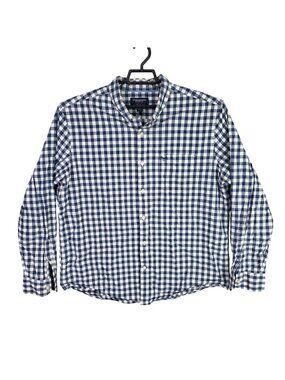 Mens American Eagle Athletic Fit Blue & White Gingham Button Up Shirt Size XXL